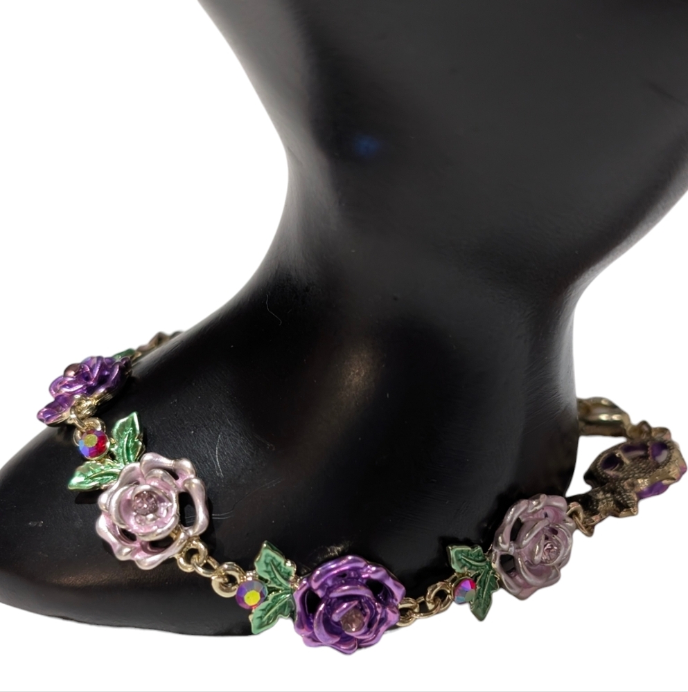 Purple rose Flower bracelet or anklet